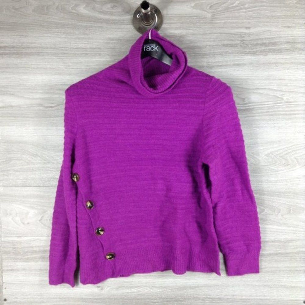 MELLODAY Ribbed Turtleneck Button Hem Sweater size S